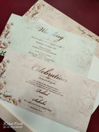 KLB773 Floral Design Pink Color Embossed Semi Box Wedding Card (2 Page)