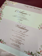 KLB774 Rose Floral Design Pink Color Embossed Semi Box Wedding Card (2 Page & Couple Initial Acrylic)