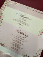 KLB774 Rose Floral Design Pink Color Embossed Semi Box Wedding Card (2 Page & Couple Initial Acrylic)