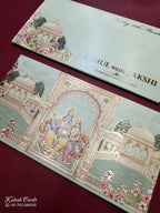 KLB776 Laxmi Narayan Design Green Color Embossed Semi Box Wedding Card (2 Page)