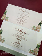 KLB776 Laxmi Narayan Design Green Color Embossed Semi Box Wedding Card (2 Page)