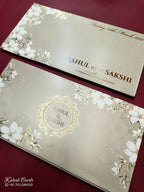 KLB777 Floral Design Creme Color Embossed Semi Box Wedding Card (2 Page)