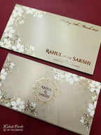 KLB777 Floral Design Creme Color Embossed Semi Box Wedding Card (2 Page)