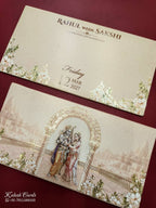KLB778 Sita Ram Design Creme Color Embossed Semi Box Wedding Card (2 Page)