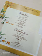 KLB780 Floral Design Yellow Color Embossed Semi Box Wedding Card (2 Page)