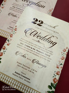 KLB781 Varha Swamy & Bhi Devi Design Creme Color Embossed Semi Box Wedding Card (2 Page & Couple Name Acrylic)