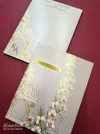 KLB782 Floral Design Pink Color Double Door Style Semi Box Wedding Card (2 Page) , (2 Page & Couple Name Acrylic)