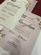 KLB782 Floral Design Pink Color Double Door Style Semi Box Wedding Card (2 Page) , (2 Page & Couple Name Acrylic)