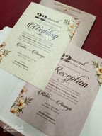 KLB782 Floral Design Pink Color Double Door Style Semi Box Wedding Card (2 Page) , (2 Page & Couple Name Acrylic)