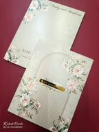 KLB787 Rose Floral Design Creme Color Embossed Semi Box Wedding Card (2 Page & Couple Name Acrylic)