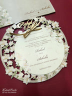 KLB788 Floral Design Creme Color Couple Name Laser Cut MDF Thick Wedding Card (2 Page)