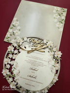 KLB788 Floral Design Creme Color Couple Name Laser Cut MDF Thick Wedding Card (2 Page)