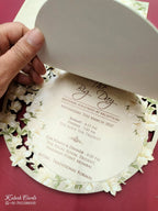 KLB788 Floral Design Creme Color Couple Name Laser Cut MDF Thick Wedding Card (2 Page)