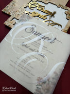 KLB789 Floral Design Orange Color Couple Name Laser Cut MDF Thick Wedding Card (2 Page)