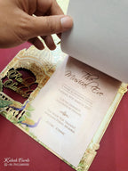 KLB790 Peacock Design Creme Color Couple Name Laser Cut Wedding Card (2 Page)