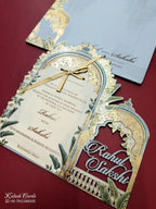KLB792 Royal Fort Design Blue Color Couple Name Laser Cut MDF Thick Wedding Card (2 Page)