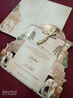 KLB794 Elephant Design Creme Color Laser Cut Wedding Card (2 Page)