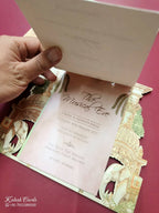 KLB794 Elephant Design Creme Color Laser Cut Wedding Card (2 Page)