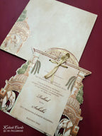 KLB794 Elephant Design Creme Color Laser Cut Wedding Card (2 Page)