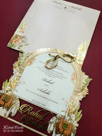 KLB795 Elephant Design Pink Color Couple Name Laser Cut Wedding Card (2 Page)
