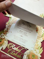 KLB795 Elephant Design Pink Color Couple Name Laser Cut Wedding Card (2 Page)