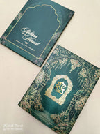 KLB801 Royal Fort Floral Design Green Color Hardboard Padding Thick Wedding Card (2 Page)