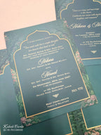 KLB801 Royal Fort Floral Design Green Color Hardboard Padding Thick Wedding Card (2 Page)