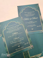 KLB801 Royal Fort Floral Design Green Color Hardboard Padding Thick Wedding Card (2 Page)
