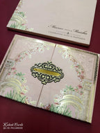 KLB804 Royal Fort Design Peach Color Double Door Style Hardboard Padding Thick Wedding Card (2 Page & Couple Name Acrylic)