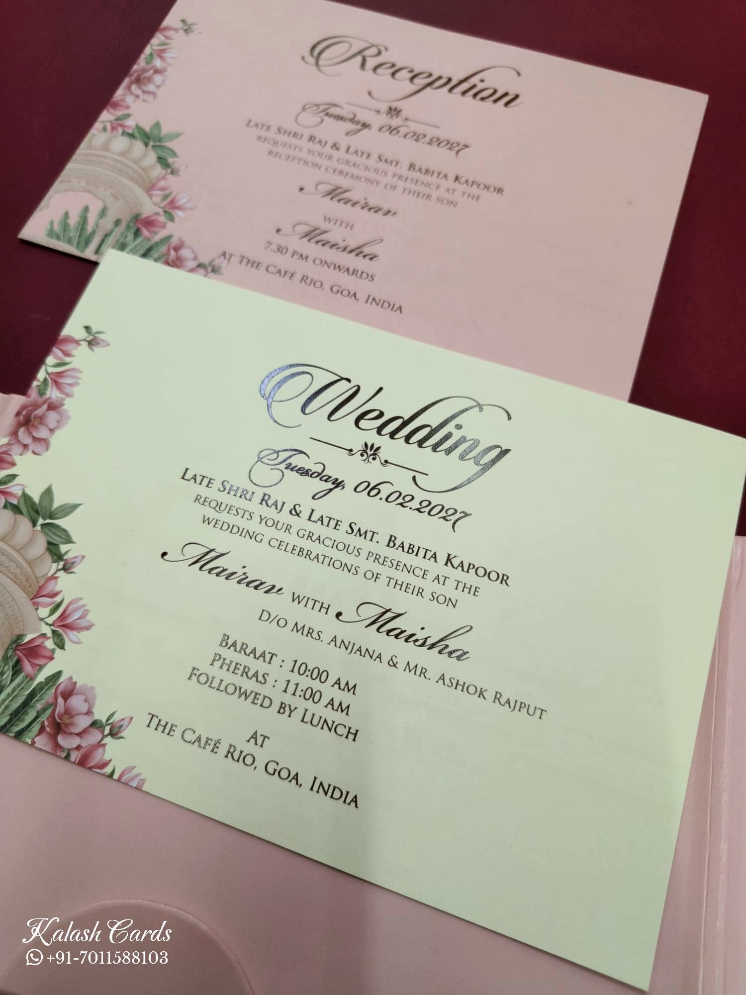 KLB804 Royal Fort Design Peach Color Double Door Style Hardboard Padding Thick Wedding Card (2 Page & Couple Name Acrylic)