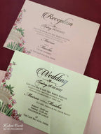 KLB804 Royal Fort Design Peach Color Double Door Style Hardboard Padding Thick Wedding Card (2 Page & Couple Name Acrylic)