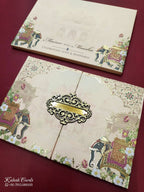 KLB805 Elephant Design Peach Color Double Door Style Hardboard Padding Thick Wedding Card (2 Page & Couple Name Acrylic)