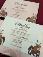 KLB805 Elephant Design Peach Color Double Door Style Hardboard Padding Thick Wedding Card (2 Page & Couple Name Acrylic)