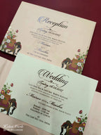 KLB805 Elephant Design Peach Color Double Door Style Hardboard Padding Thick Wedding Card (2 Page & Couple Name Acrylic)