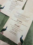 KLB806 Peacock Design Blue Green Color Double Door Style Wedding Card (2 Page & Couple Initial Acrylic)