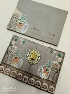 KLB807 Elephant Design Brown Color Double Door Style Hardboard Padding Thick Wedding Card (2 Page & Couple Initial Acrylic)