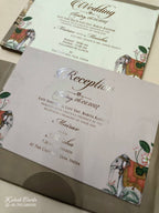 KLB807 Elephant Design Brown Color Double Door Style Hardboard Padding Thick Wedding Card (2 Page & Couple Initial Acrylic)