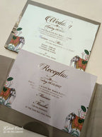 KLB807 Elephant Design Brown Color Double Door Style Hardboard Padding Thick Wedding Card (2 Page & Couple Initial Acrylic)