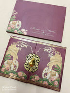 KLB808 Elephant Design Maroon Color Double Door Style Hardboard Padding Thick Wedding Card (2 Page & Couple Initial Acrylic)