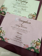 KLB808 Elephant Design Maroon Color Double Door Style Hardboard Padding Thick Wedding Card (2 Page & Couple Initial Acrylic)