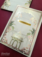 KLB809 Royal Fort Design Creme Color Hardboard Padding Thick Wedding Card (2 Page & Couple Name Acrylic)