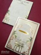 KLB809 Royal Fort Design Creme Color Hardboard Padding Thick Wedding Card (2 Page & Couple Name Acrylic)
