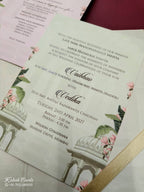 KLB809 Royal Fort Design Creme Color Hardboard Padding Thick Wedding Card (2 Page & Couple Name Acrylic)