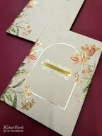 KLB810 Floral Design Creme Color Hardboard Padding Thick Wedding Card (2 Page & Couple Name Acrylic)