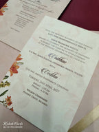 KLB810 Floral Design Creme Color Hardboard Padding Thick Wedding Card (2 Page & Couple Name Acrylic)