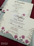 KLB811 Lotus Floral Design Green Color Double Door Style Hardboard Padding Thick Wedding Card (2 Page & Couple Name Acrylic)