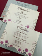 KLB811 Lotus Floral Design Green Color Double Door Style Hardboard Padding Thick Wedding Card (2 Page & Couple Name Acrylic)