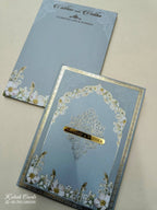 KLB813 Floral Design Blue Color Hardboard Padding Thick Wedding Card (2 Page & Couple Name Acrylic)