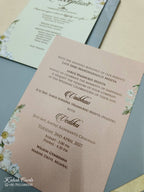 KLB813 Floral Design Blue Color Hardboard Padding Thick Wedding Card (2 Page & Couple Name Acrylic)