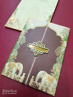 KLB815 Elephant Design Maroon Color Double Door Style Hardboard Padding Thick Wedding Card (2 Page & Couple Name Acrylic)